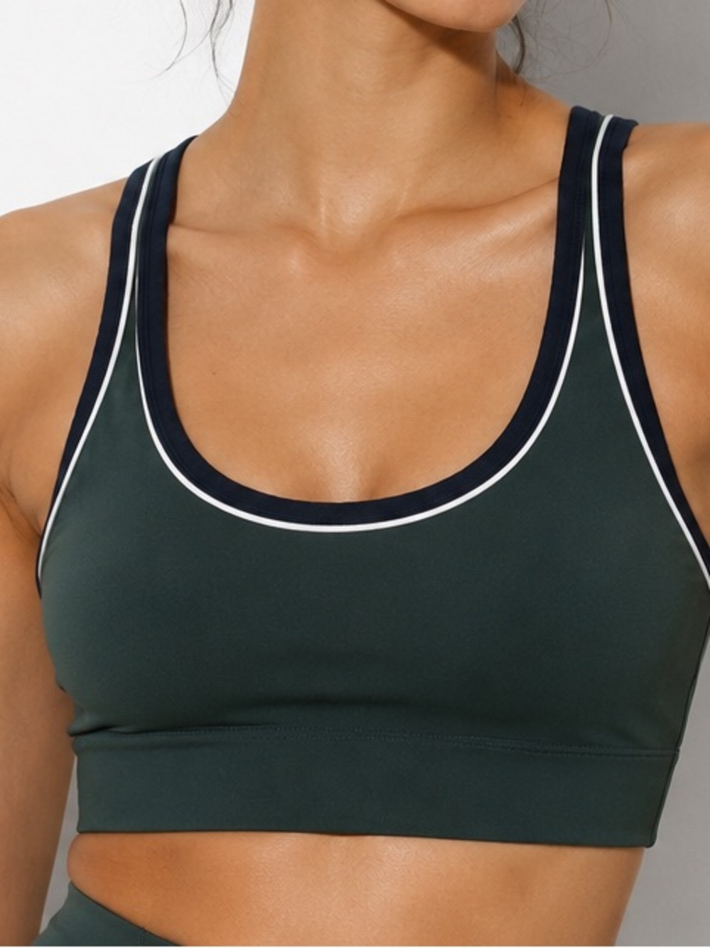 Splits59 Dark Green Sports Bra with Navy & White Trim